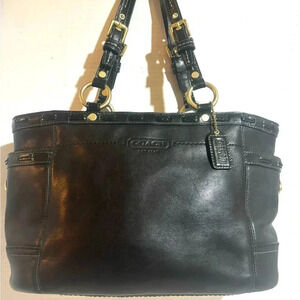 Coach black leather satchel handbag